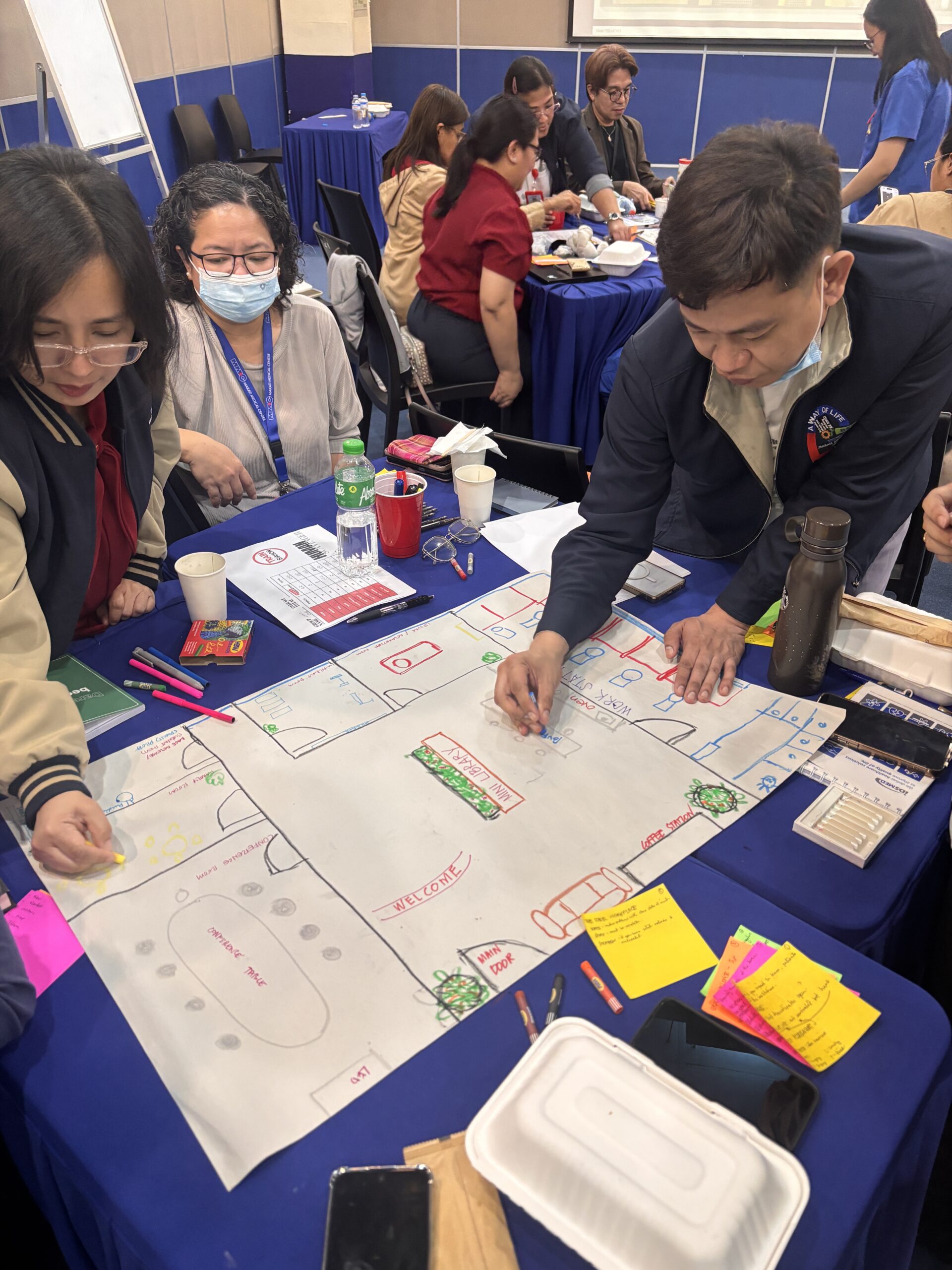 TrainStation International coaches facilitating a group circle to encourage open dialogue and community support.